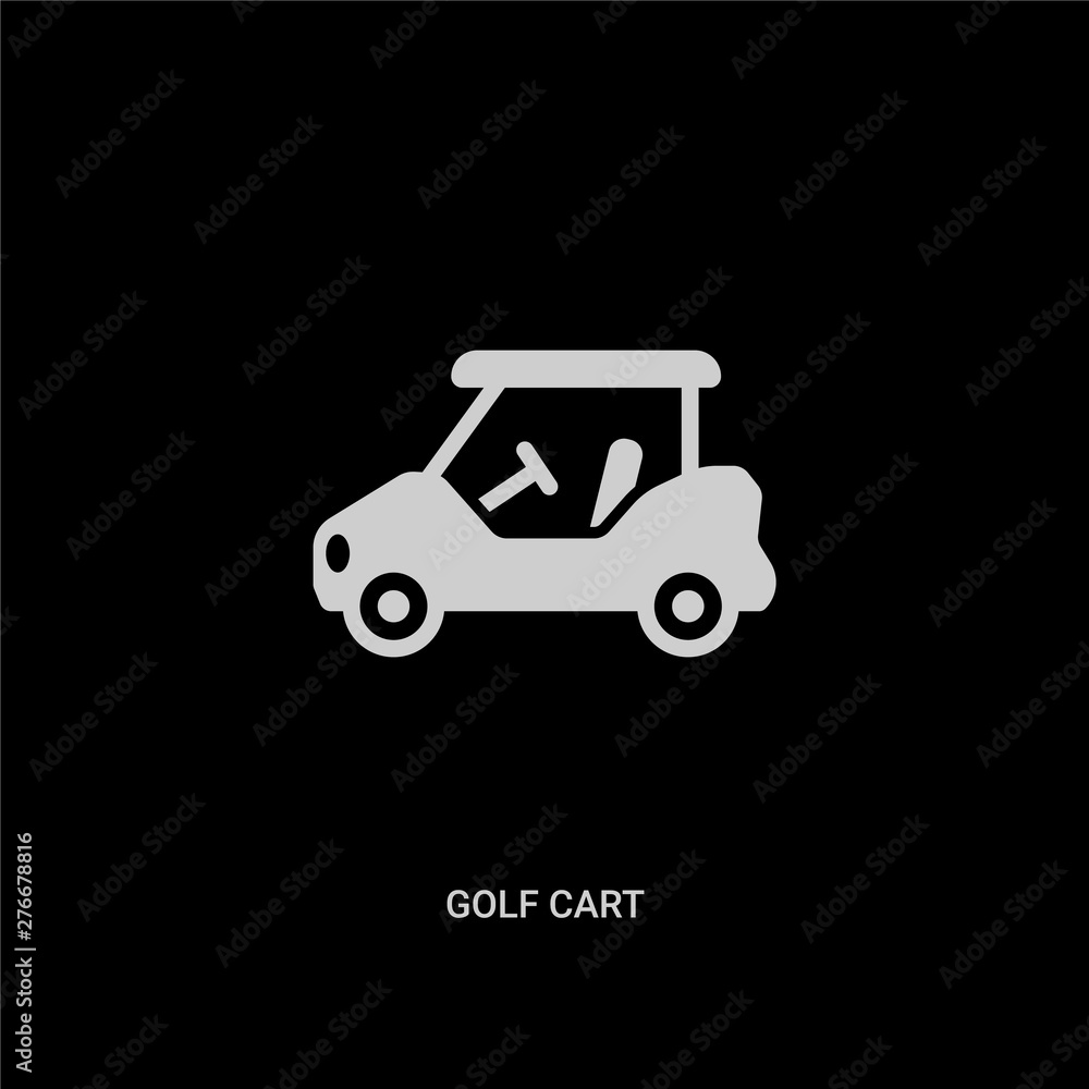 white golf cart vector icon on black background. modern flat golf cart from transportation concept vector sign symbol can be use for web, mobile and logo. white golf cart vector icon on black background. modern flat golf cart from transportation concept vector sign symbol can be use for web, mobile and logo.