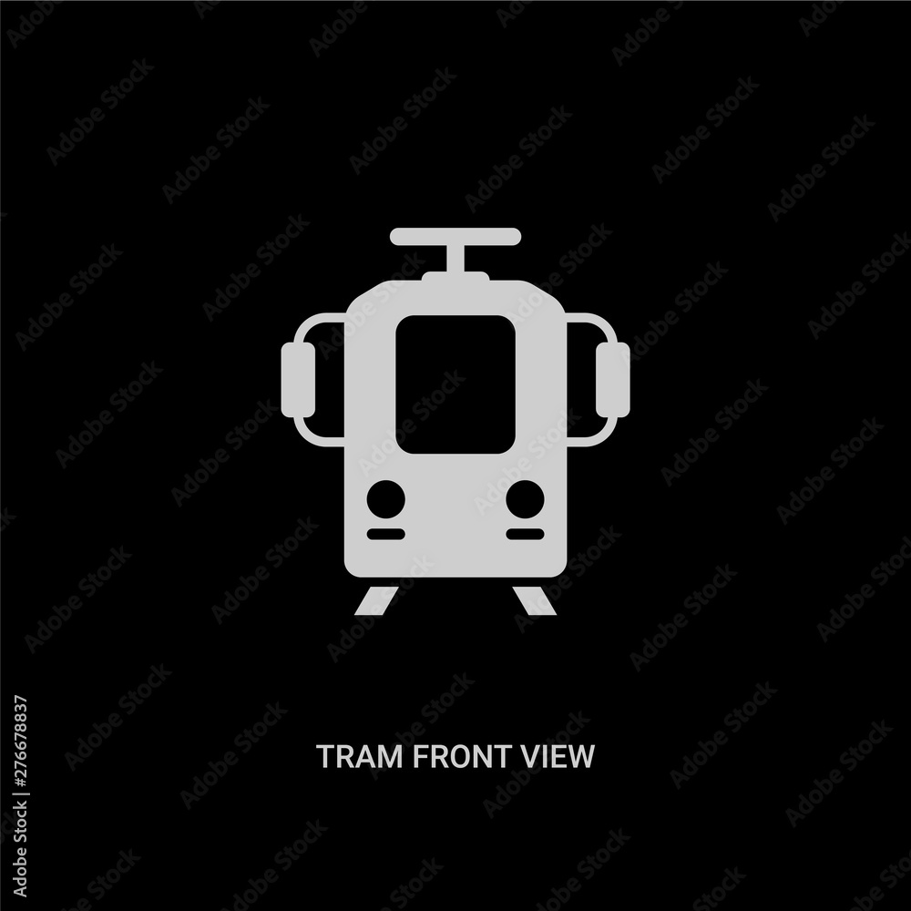 white tram front view vector icon on black background. modern flat tram front view from transportation concept vector sign symbol can be use for web, mobile and logo. white tram front view vector icon on black background. modern flat tram front view from transportation concept vector sign symbol can be use for web, mobile and logo.