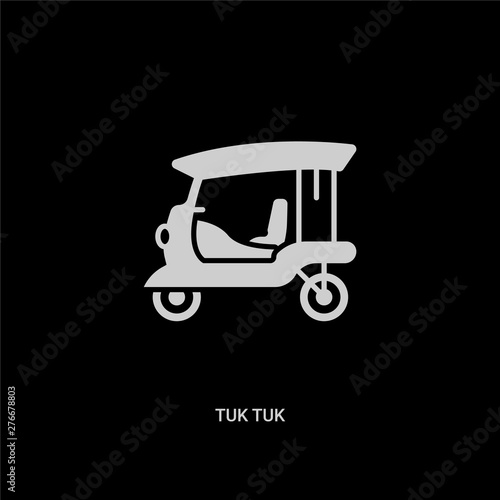 white tuk tuk vector icon on black background. modern flat tuk from transportation concept vector sign symbol can be use for web, mobile and logo.