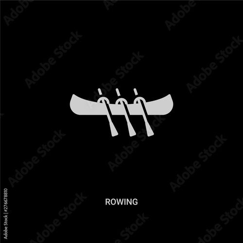 white rowing vector icon on black background. modern flat rowing from transportation concept vector sign symbol can be use for web, mobile and logo.