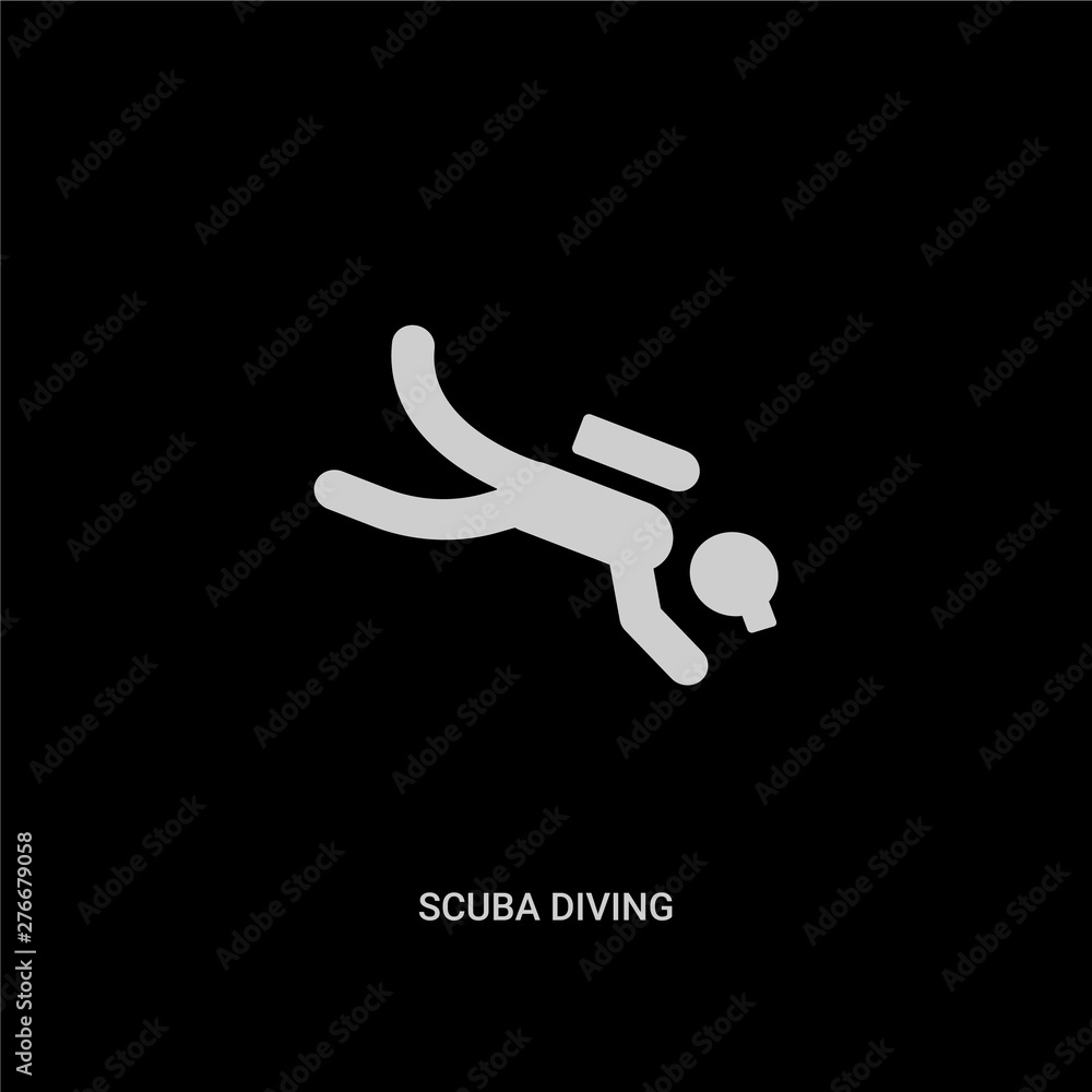 white scuba diving vector icon on black background. modern flat scuba diving from travel concept vector sign symbol can be use for web, mobile and logo. white scuba diving vector icon on black background. modern flat scuba diving from travel concept vector sign symbol can be use for web, mobile and logo.