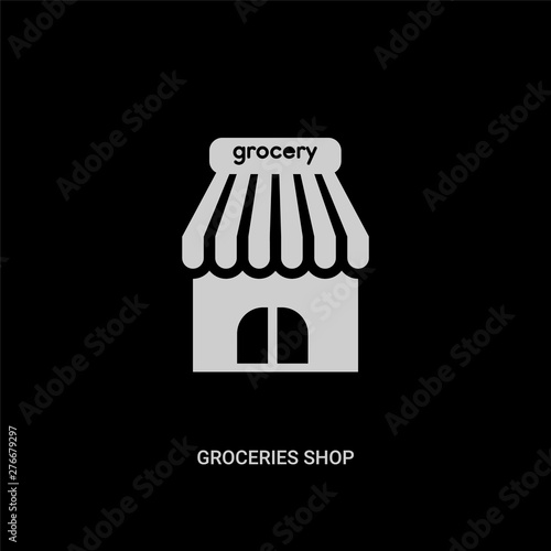 white groceries shop vector icon on black background. modern flat groceries shop from ultimate glyphicons concept vector sign symbol can be use for web, mobile and logo.