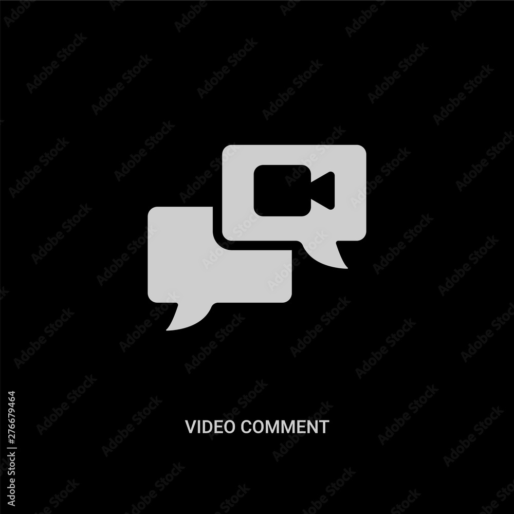 Fototapeta premium white video comment vector icon on black background. modern flat video comment from ultimate glyphicons concept vector sign symbol can be use for web, mobile and logo.