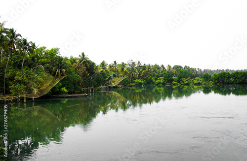 Chinese fishing net in ernakulam kochi river shore wallpaper  photo