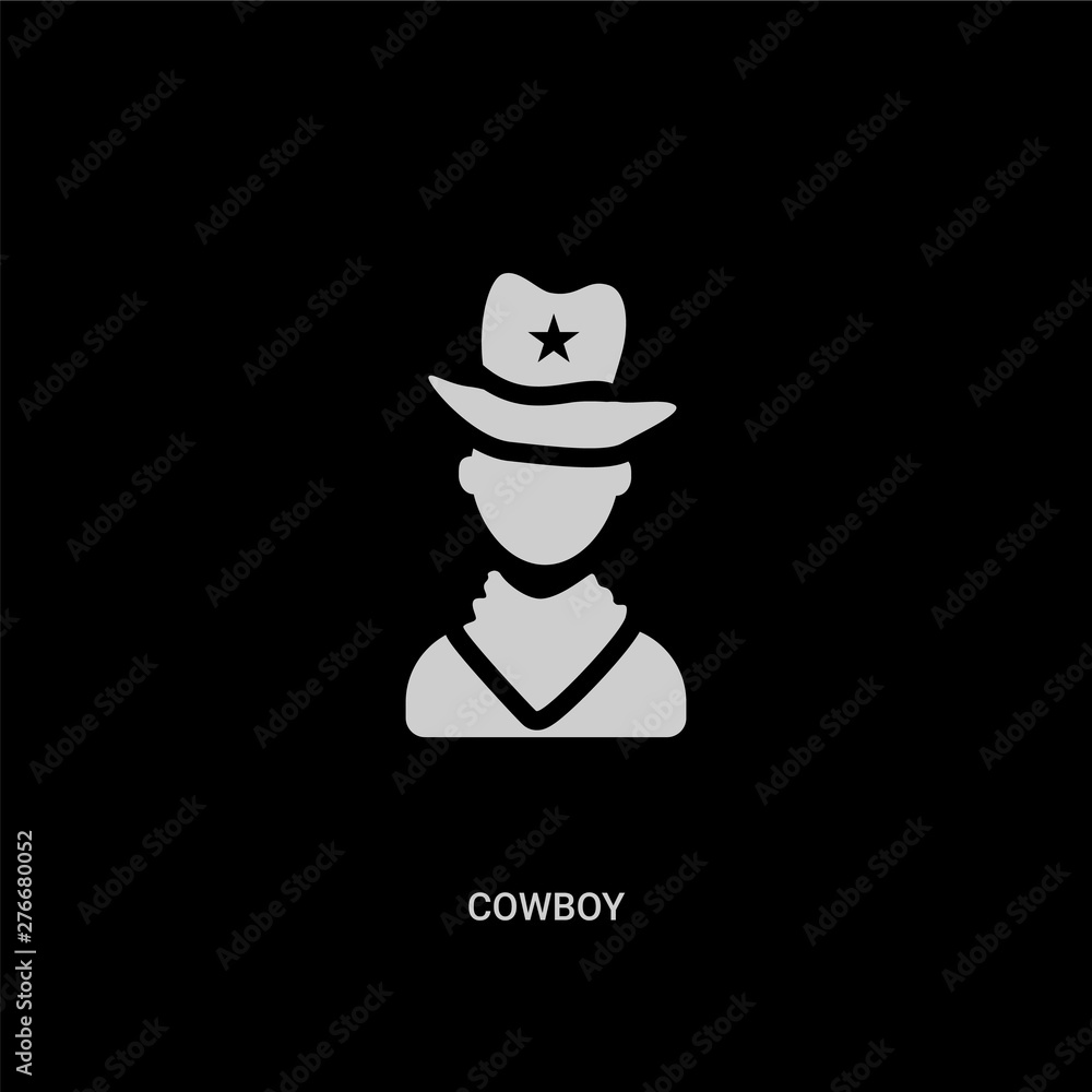 white cowboy vector icon on black background. modern flat cowboy from united states of america concept vector sign symbol can be use for web, mobile and logo.