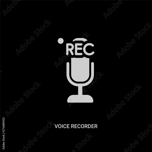 white voice recorder vector icon on black background. modern flat voice recorder from user interface concept vector sign symbol can be use for web, mobile and logo.