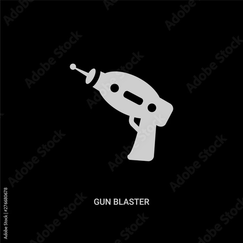 white gun blaster vector icon on black background. modern flat gun blaster from astronomy concept vector sign symbol can be use for web, mobile and logo.