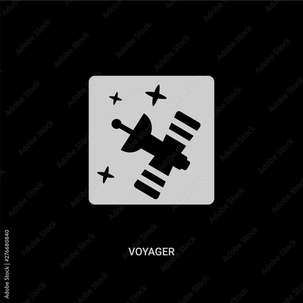white voyager vector icon on black background. modern flat voyager from astronomy concept vector sign symbol can be use for web, mobile and logo. white voyager vector icon on black background. modern flat voyager from astronomy concept vector sign symbol can be use for web, mobile and logo.