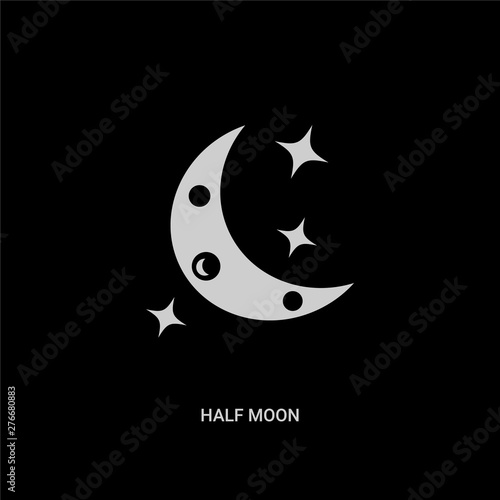 white half moon vector icon on black background. modern flat half moon from astronomy concept vector sign symbol can be use for web  mobile and logo.