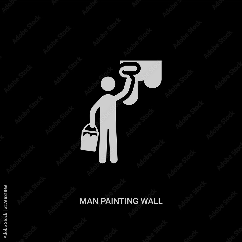 white man painting wall vector icon on black background. modern flat man painting wall from behavior concept vector sign symbol can be use for web, mobile and logo. white man painting wall vector icon on black background. modern flat man painting wall from behavior concept vector sign symbol can be use for web, mobile and logo.