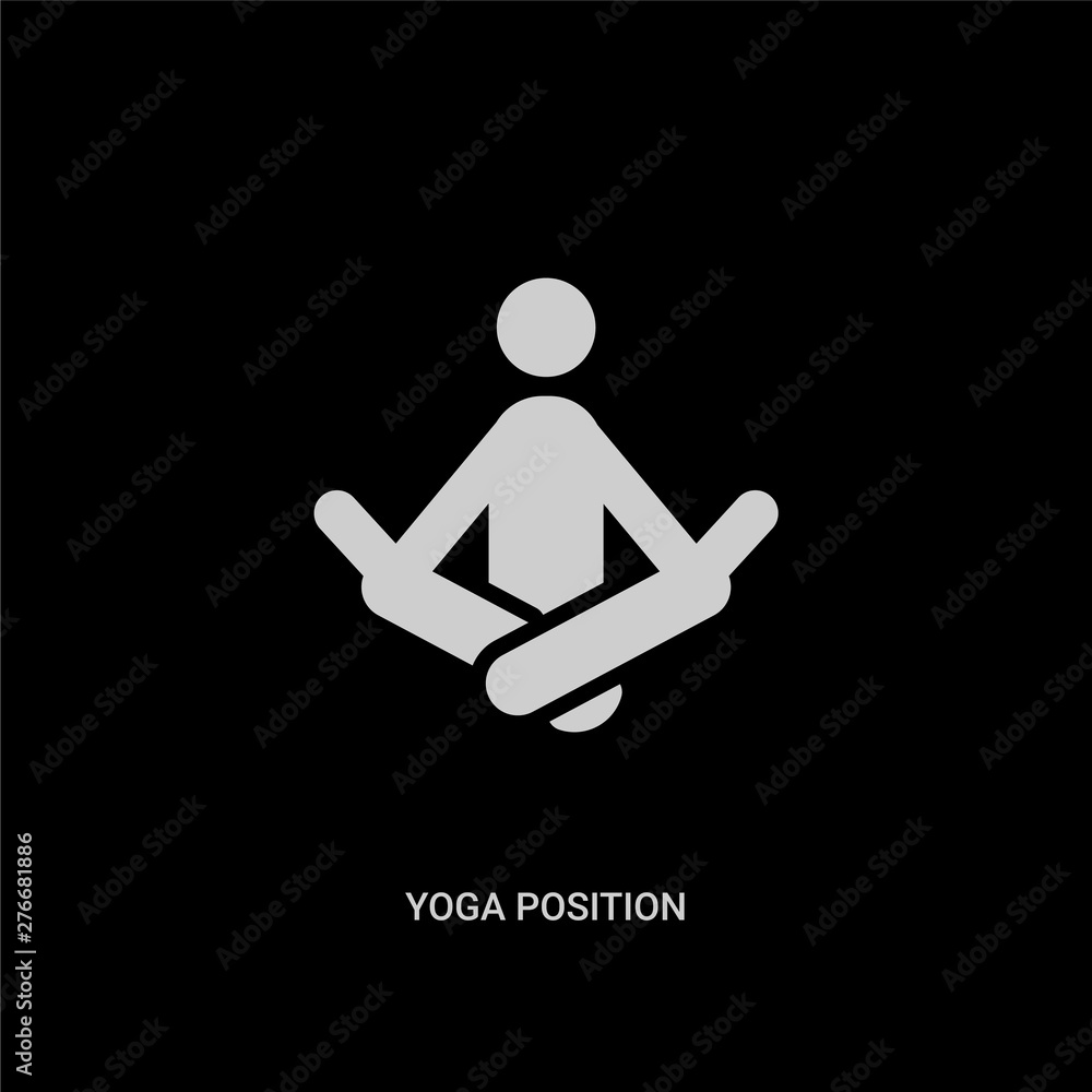 white yoga position vector icon on black background. modern flat yoga position from behavior concept vector sign symbol can be use for web, mobile and logo. white yoga position vector icon on black background. modern flat yoga position from behavior concept vector sign symbol can be use for web, mobile and logo.