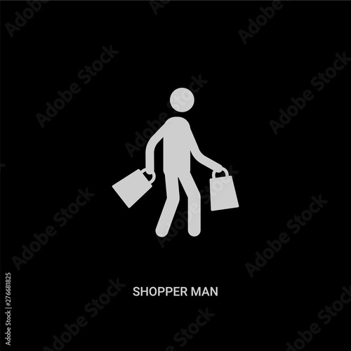 white shopper man vector icon on black background. modern flat shopper man from behavior concept vector sign symbol can be use for web, mobile and logo.