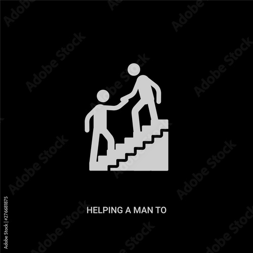 white helping a man to climb vector icon on black background. modern flat helping a man to climb from behavior concept vector sign symbol can be use for web, mobile and logo.