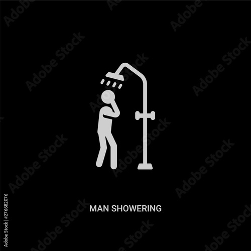 white man showering vector icon on black background. modern flat man showering from behavior concept vector sign symbol can be use for web, mobile and logo.