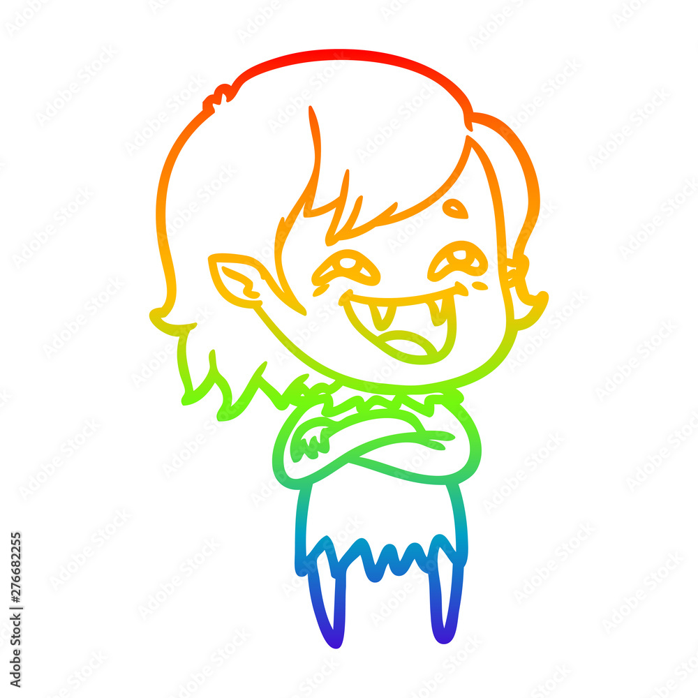 rainbow gradient line drawing cartoon laughing vampire girl rainbow gradient line drawing cartoon laughing vampire girl