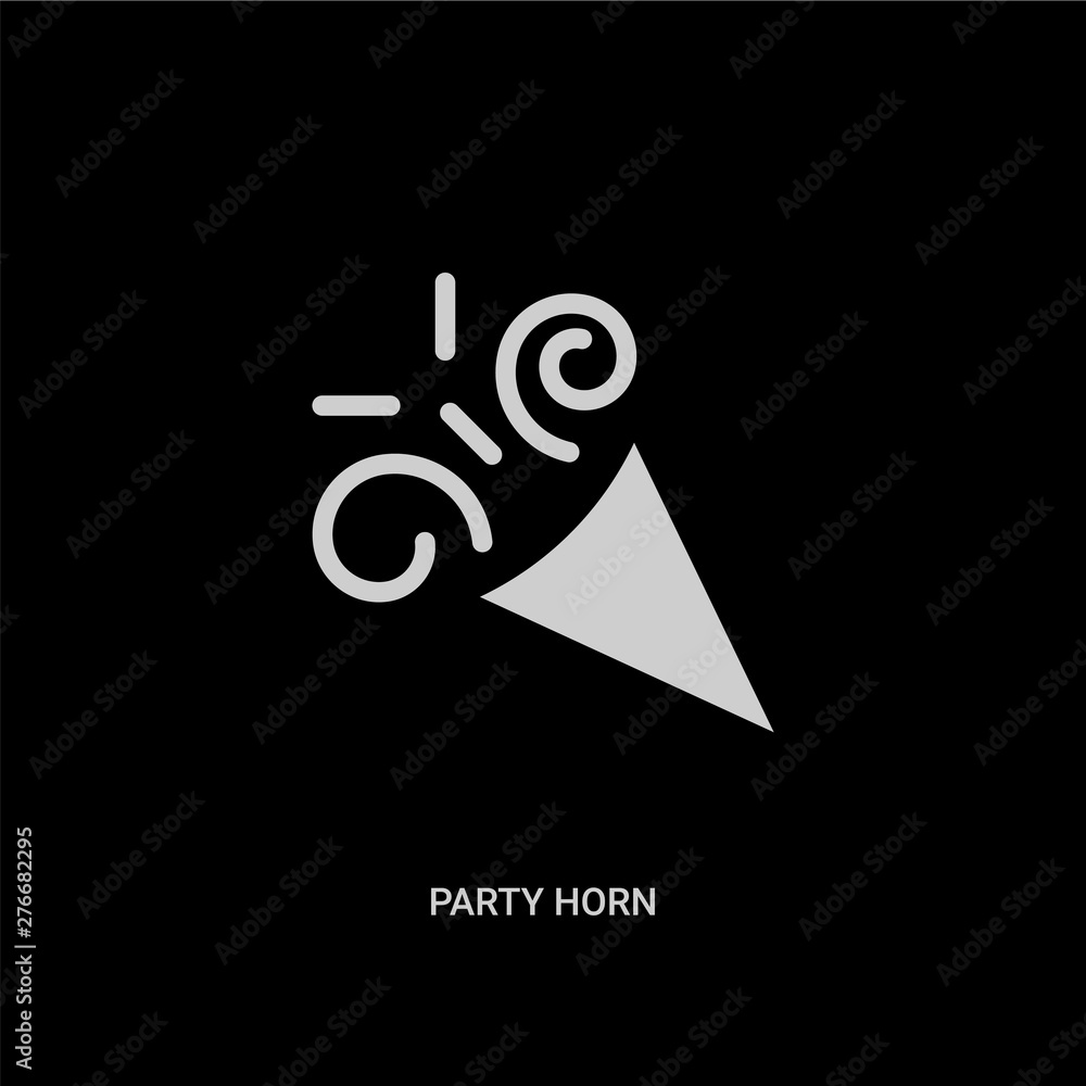 white party horn vector icon on black background. modern flat party horn  from birthday party and wedding concept vector sign symbol can be use for  web, mobile and logo. Stock Vector