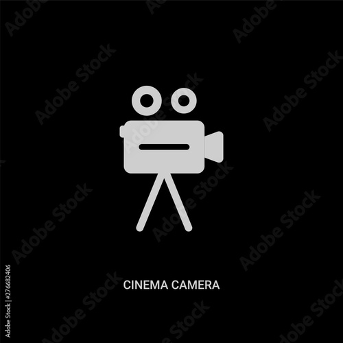 white cinema camera vector icon on black background. modern flat cinema camera from birthday party and wedding concept vector sign symbol can be use for web, mobile and logo.