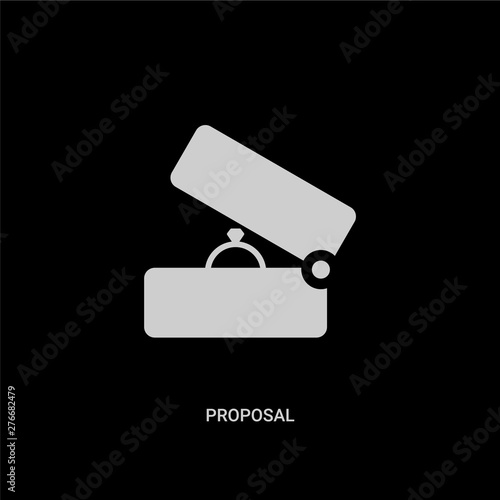white proposal vector icon on black background. modern flat proposal from birthday party and wedding concept vector sign symbol can be use for web, mobile and logo.