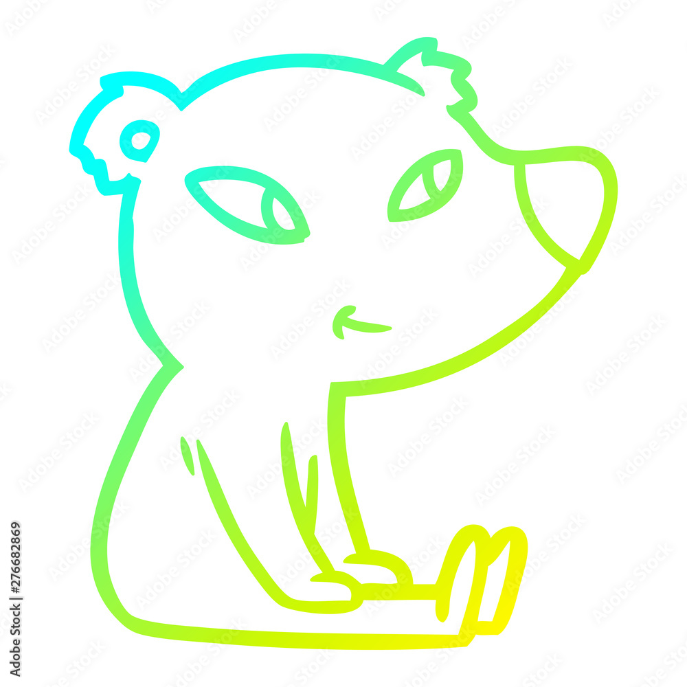 cold gradient line drawing cute cartoon bear sitting