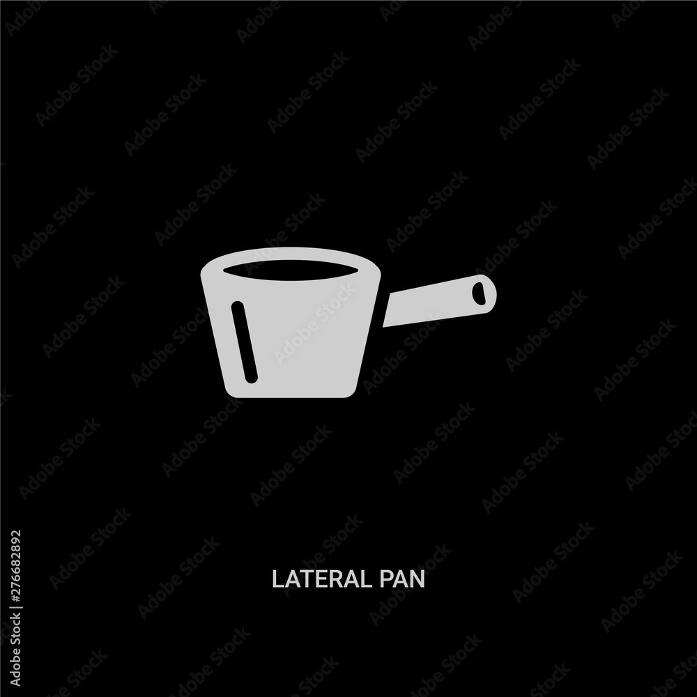 white lateral pan vector icon on black background. modern flat lateral pan from bistro and restaurant concept vector sign symbol can be use for web, mobile and logo. white lateral pan vector icon on black background. modern flat lateral pan from bistro and restaurant concept vector sign symbol can be use for web, mobile and logo.