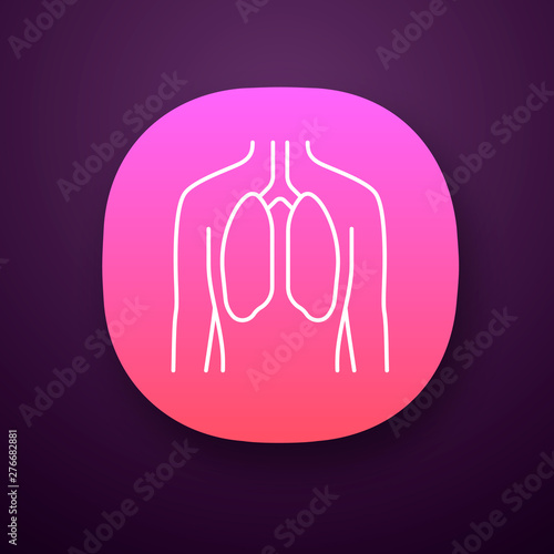 Healthy lungs app icon. Human organ in good health. Functioning pulmonary system. Wholesome respiratory health. UI/UX user interface. Web or mobile application. Vector isolated illustration