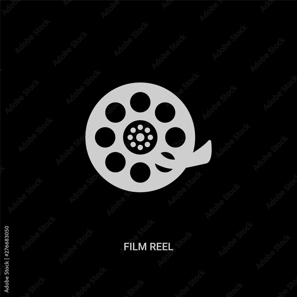 white film reel vector icon on black background. modern flat film reel from blogger and influencer concept vector sign symbol can be use for web, mobile and logo.