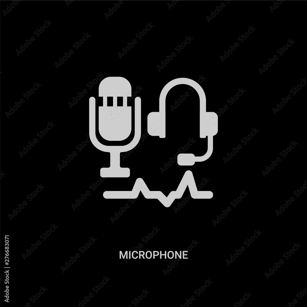 white microphone vector icon on black background. modern flat microphone from blogger and influencer concept vector sign symbol can be use for web, mobile and logo. white microphone vector icon on black background. modern flat microphone from blogger and influencer concept vector sign symbol can be use for web, mobile and logo.