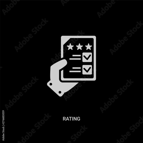 white rating vector icon on black background. modern flat rating from blogger and influencer concept vector sign symbol can be use for web, mobile and logo.