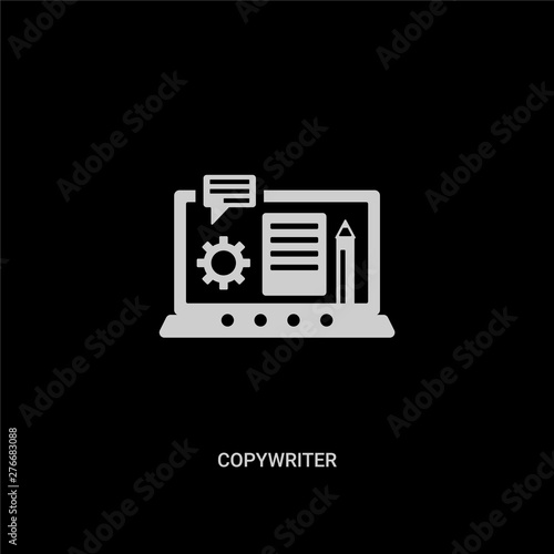 white copywriter vector icon on black background. modern flat copywriter from blogger and influencer concept vector sign symbol can be use for web, mobile and logo.