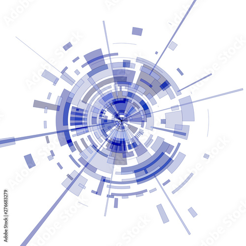 Circle of light-blue geometric shapes  