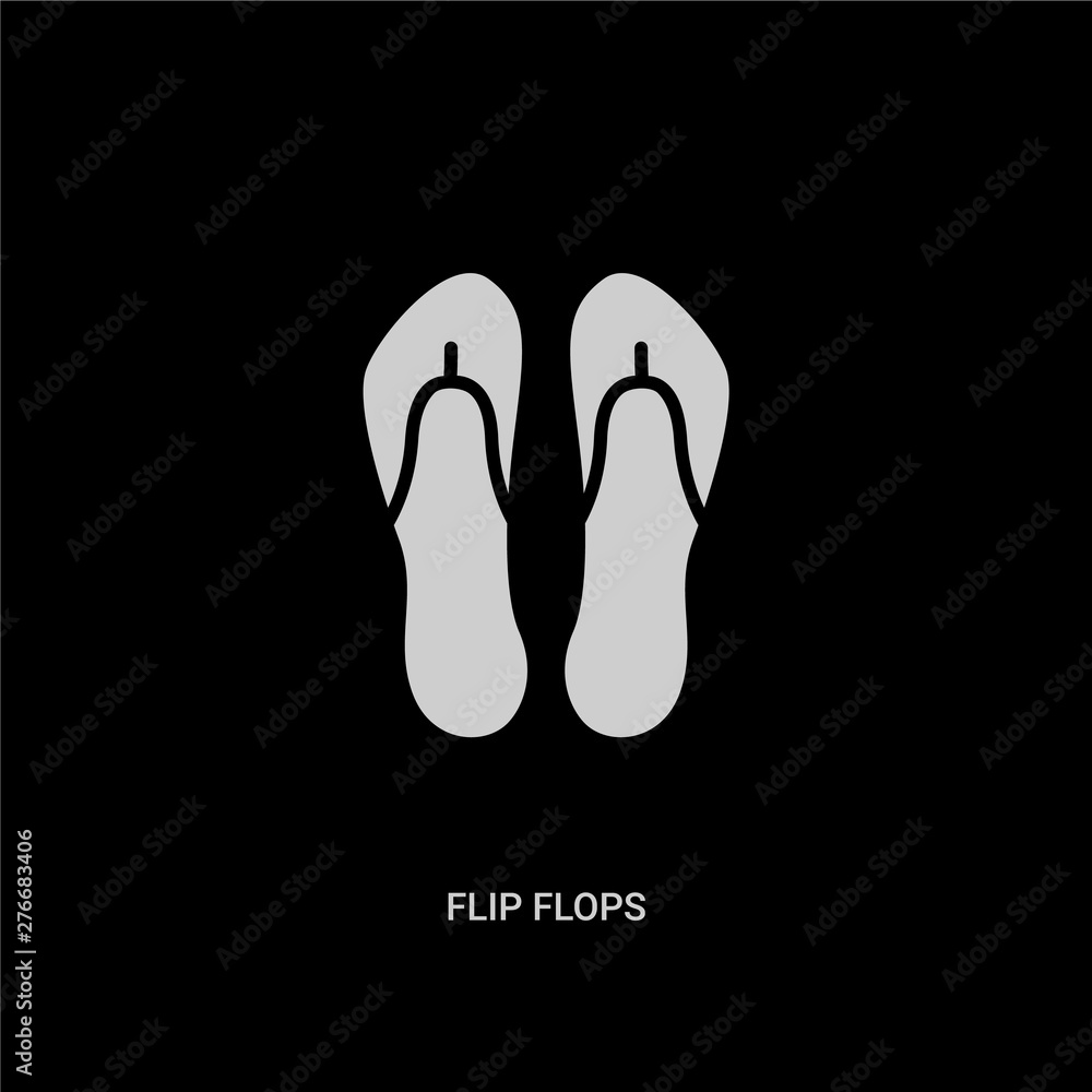 white flip flops vector icon on black background. modern flat flip flops from brazilia concept vector sign symbol can be use for web, mobile and logo. white flip flops vector icon on black background. modern flat flip flops from brazilia concept vector sign symbol can be use for web, mobile and logo.