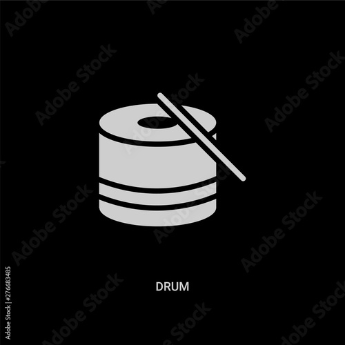 white drum vector icon on black background. modern flat drum from brazilia concept vector sign symbol can be use for web, mobile and logo.