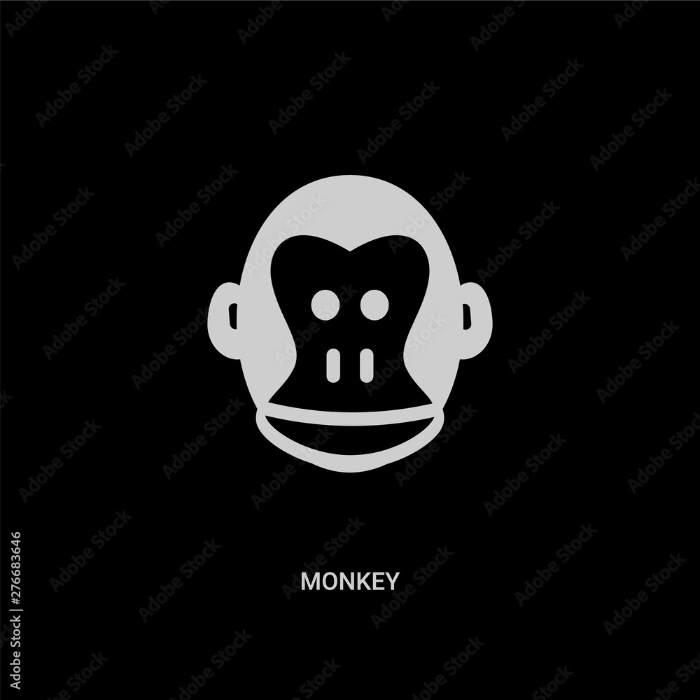 white monkey vector icon on black background. modern flat monkey from brazilia concept vector sign symbol can be use for web, mobile and logo. white monkey vector icon on black background. modern flat monkey from brazilia concept vector sign symbol can be use for web, mobile and logo.
