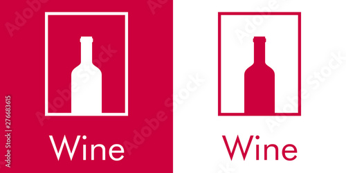Logotipo abstracto con texto Wine con botella de vino en rectángulo lineal en granate y blanco