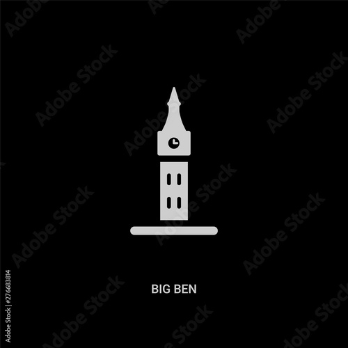 white big ben vector icon on black background. modern flat big ben from buildings concept vector sign symbol can be use for web, mobile and logo.