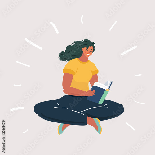 Woman reading books on white.
