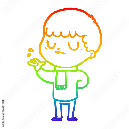 rainbow gradient line drawing cartoon grumpy boy
