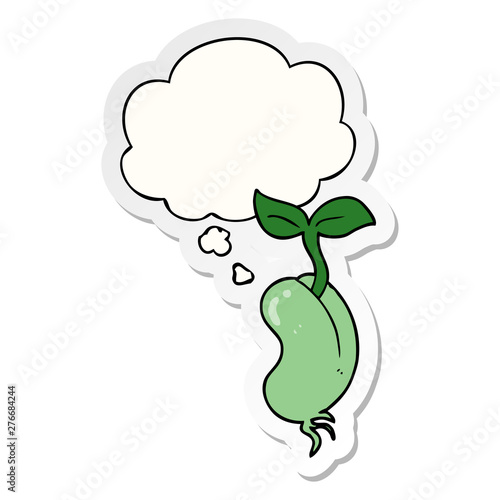 cartoon sprouting seed and thought bubble as a printed sticker