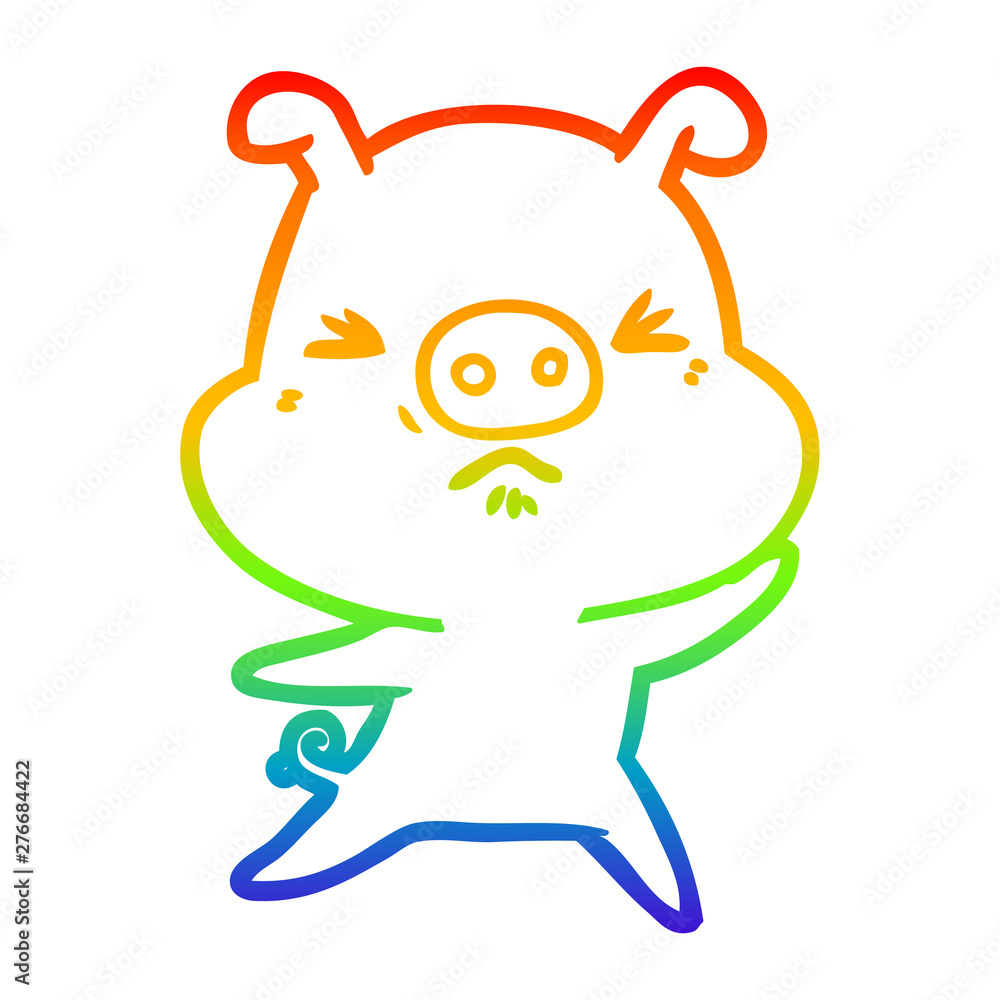 rainbow gradient line drawing cartoon angry pig