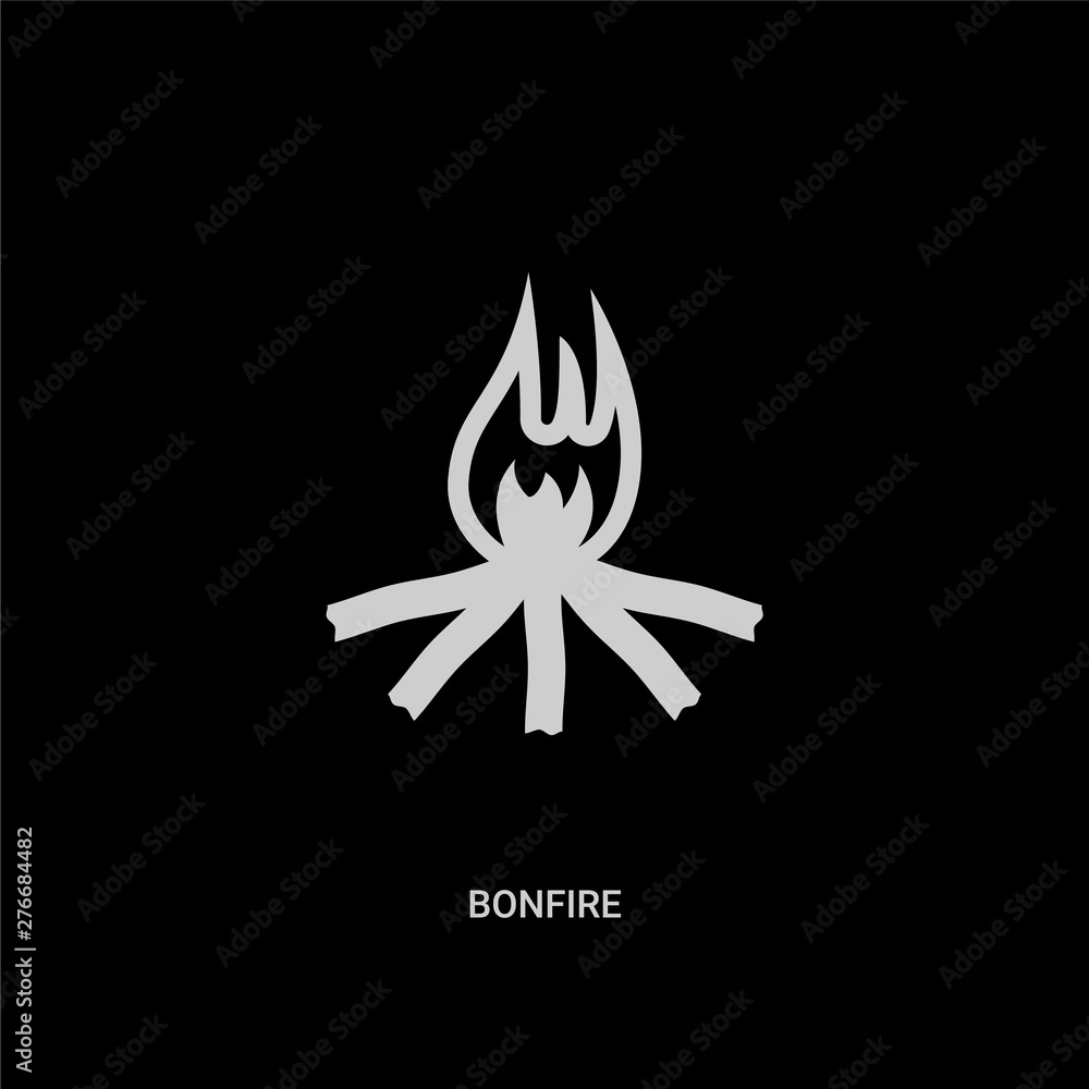 white bonfire vector icon on black background. modern flat bonfire from camping concept vector sign symbol can be use for web, mobile and logo. white bonfire vector icon on black background. modern flat bonfire from camping concept vector sign symbol can be use for web, mobile and logo.