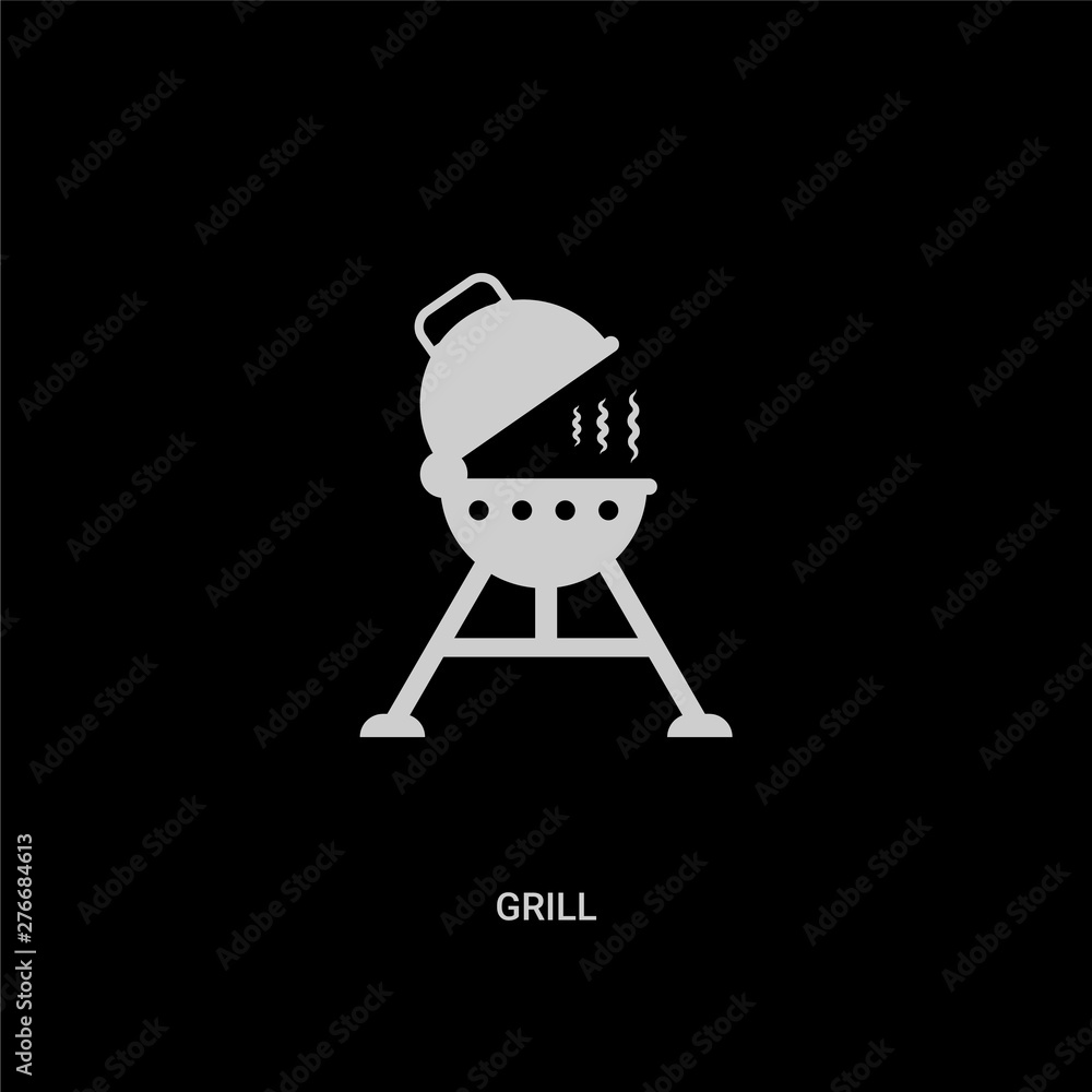 white grill vector icon on black background. modern flat grill from camping concept vector sign symbol can be use for web, mobile and logo. white grill vector icon on black background. modern flat grill from camping concept vector sign symbol can be use for web, mobile and logo.