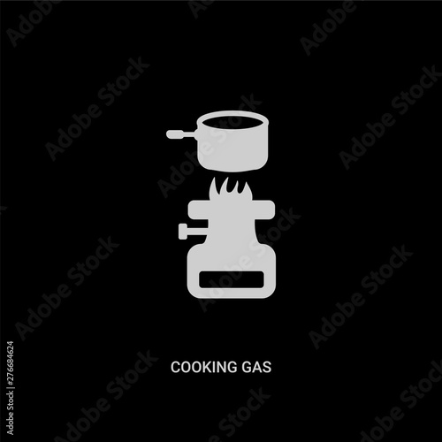 white cooking gas vector icon on black background. modern flat cooking gas from camping concept vector sign symbol can be use for web  mobile and logo.