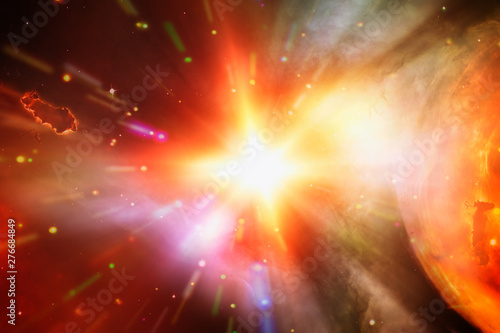 Fototapeta Naklejka Na Ścianę i Meble -  Abstract background of light explosion. Starburst. Sunbeams. The elements of this image furnished by NASA.