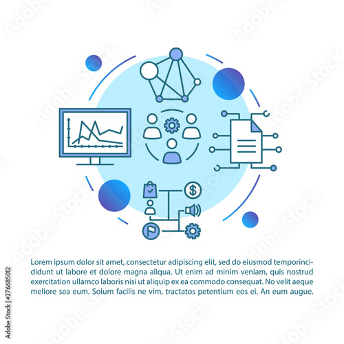 Attribution modeling article page vector template. Conversion. Brochure, magazine, booklet design element with linear icons and text boxes. Print design. Concept illustrations with text space