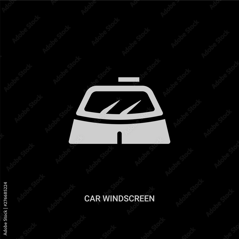 white car windscreen vector icon on black background. modern flat car windscreen from car parts concept vector sign symbol can be use for web, mobile and logo.