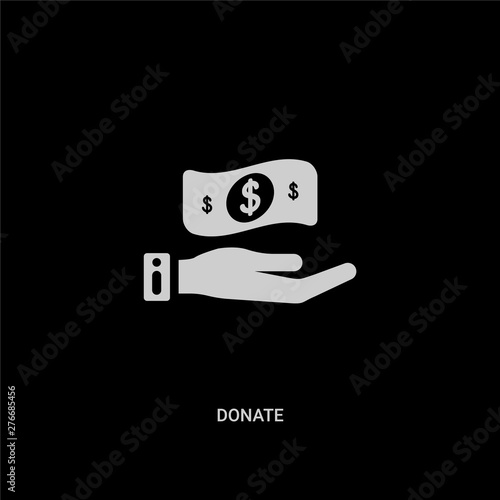 white donate vector icon on black background. modern flat donate from charity concept vector sign symbol can be use for web, mobile and logo.