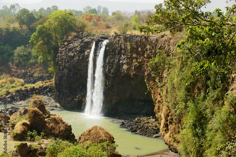 Waterfall at the Blue Nile river in dry season in Bahir Dar, Ethiopia.