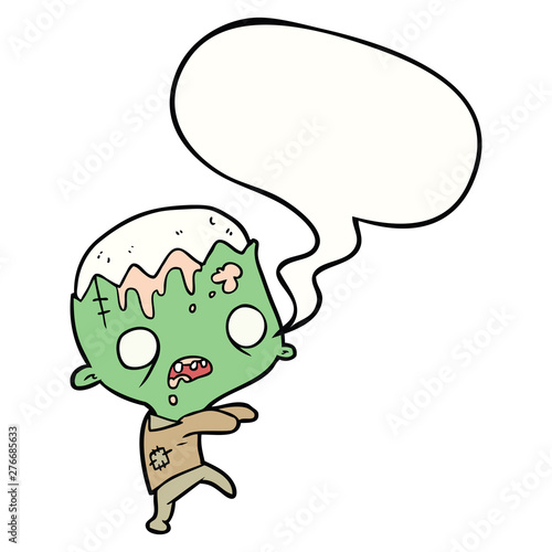 cute cartoon zombie and speech bubble