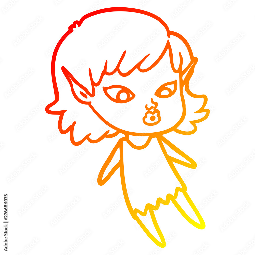 Fototapeta premium warm gradient line drawing pretty cartoon elf girl