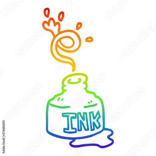 rainbow gradient line drawing cartoon spilled ink bottle